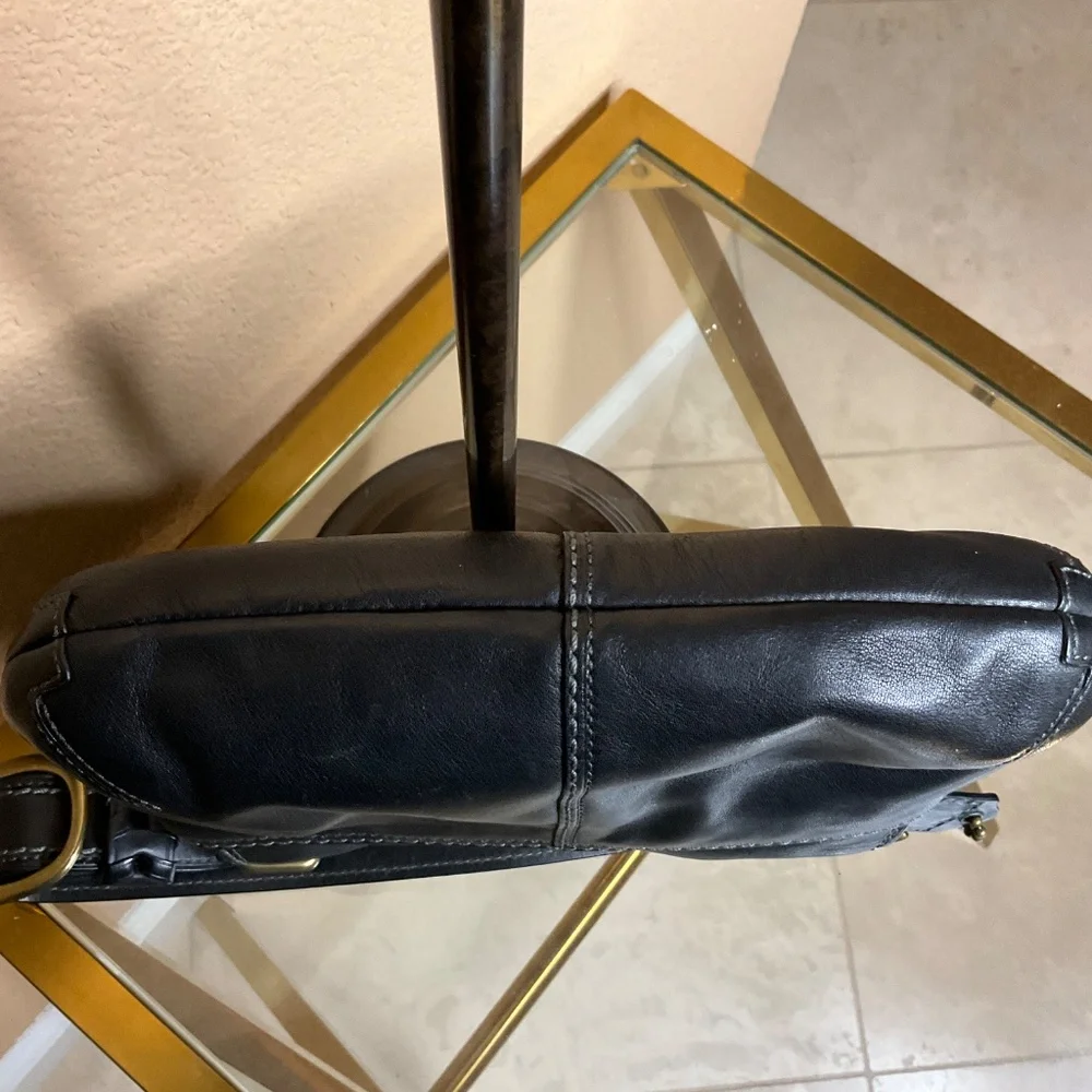 Coach Soho Black Leather Flap Shoulder Bag Brass Buckle Turnlock - Picture 13 of 14